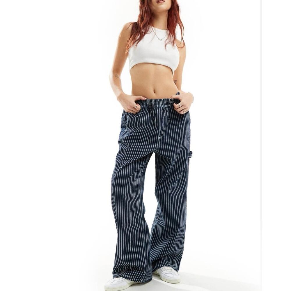 Collusion Blue‎ Stripe Pull-On Cargo Pants 2XL Wide Leg Relaxed Fit NEW